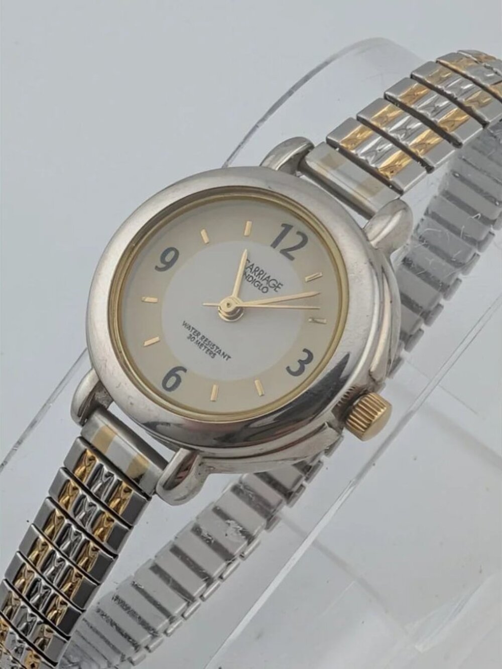 Beautiful Timex Watch Women 24mm Case Two Tone Stretch Band- New Battery